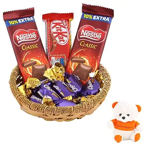 SFU E Com Nestle Chocolates Gift Hamper Valentine Love Teddy Bear with Chocolate Combo Valentine Chocolate Hamper 300