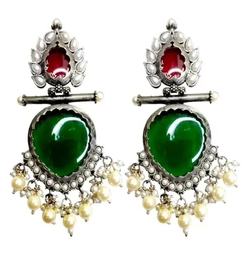 SHARLPRAME Oxidized Statement Earrings, Small, Brass, Pearl