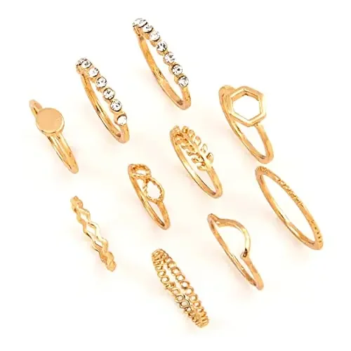 Shining Diva Fashion Latest Stylish Metal Boho Midi Finger Rings for Women and Girls – Set of 10 (rrsd14190r) Golden Metal No Gemstone