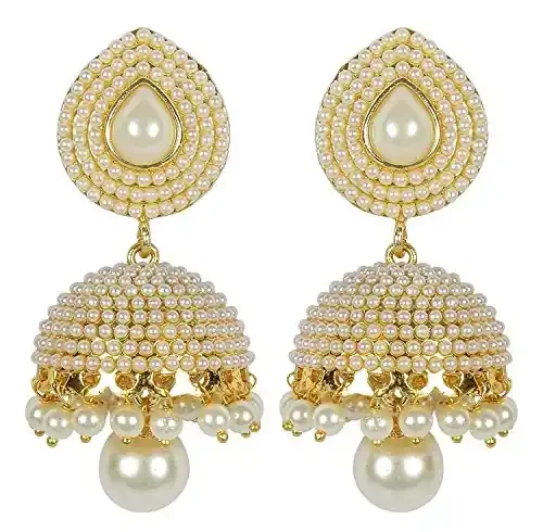Shining Diva White Pearl Stylish Fancy Party Wear Traditional Jhumki Earrings for Women (rrsd8293er)