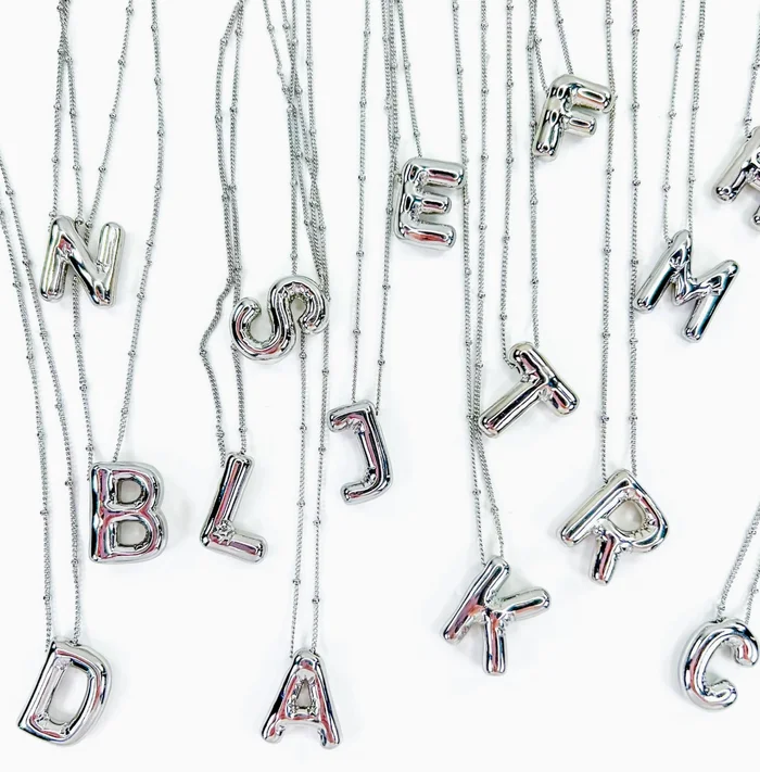 Silver Initial Balloon Bubble Necklace