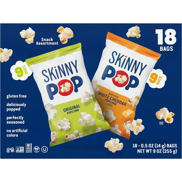 SKINNYPOP Popped Popcorn Multipack Bags – Original & White Cheddar – 18 ct