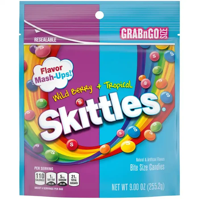 SKITTLES Flavor Mash-Ups Wild Berry & Tropical Chewy Candy, Grab N Go, 9 oz Resealable Bag