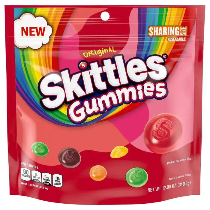 SKITTLES Gummies Original Gummy Candy, Sharing Size, 12 oz Resealable Bag