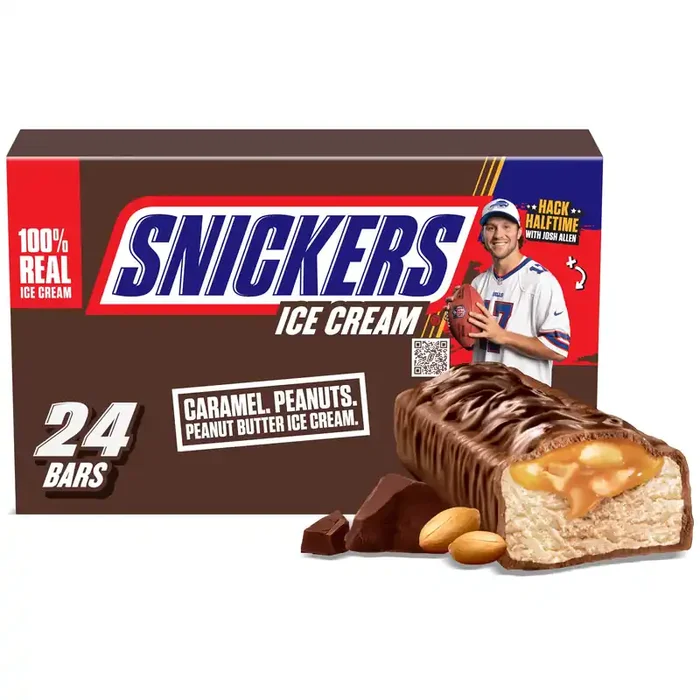 SNICKERS Ice Cream, Chocolatey Caramel Peanut Butter Ice Cream Bars Individually Wrapped Dessert Bulk, 24 Pack, 2 Oz Bars