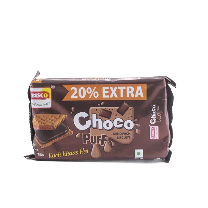 SOBISCO Choco Puff Sandwich Cream Biscuits Tasty Healthy and Cholesterol Free (144g) (Pack of 10)