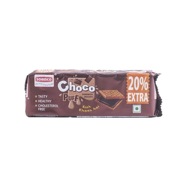 SOBISCO Choco Puff Sandwich Cream Biscuits Tasty Healthy and Cholesterol Free (72g) (Pack of 20)