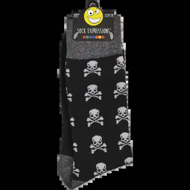 Sock Expressionsâ¢ M Crew Socks – Skulls – Black