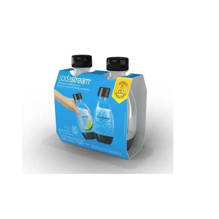 SodaStream 0.5L Carbonating Bottle – 2pk – Black BPA-Free, Dishwasher-Safe, Portable Drinkware for Cold Beverages