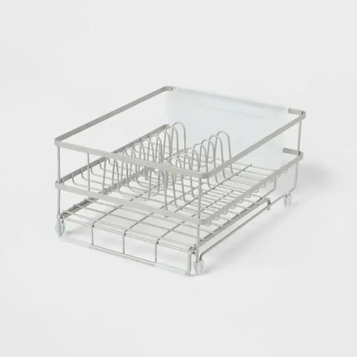 Space Saver Steel Dish Rack with Utensil Tray Matte Nickel – Brightroom™ Freestanding Expandable Dish Drying Rack