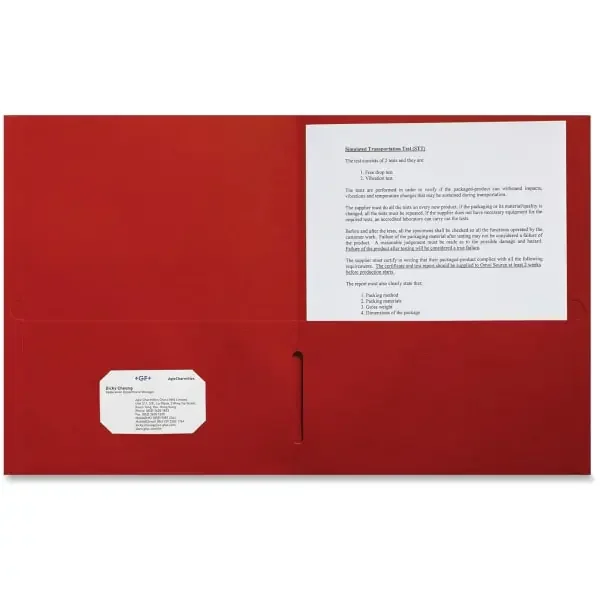 Sparco Leatherette Portfolio, 8-1/2″” x 11″”, 2 Pocket, Red, Box of 25