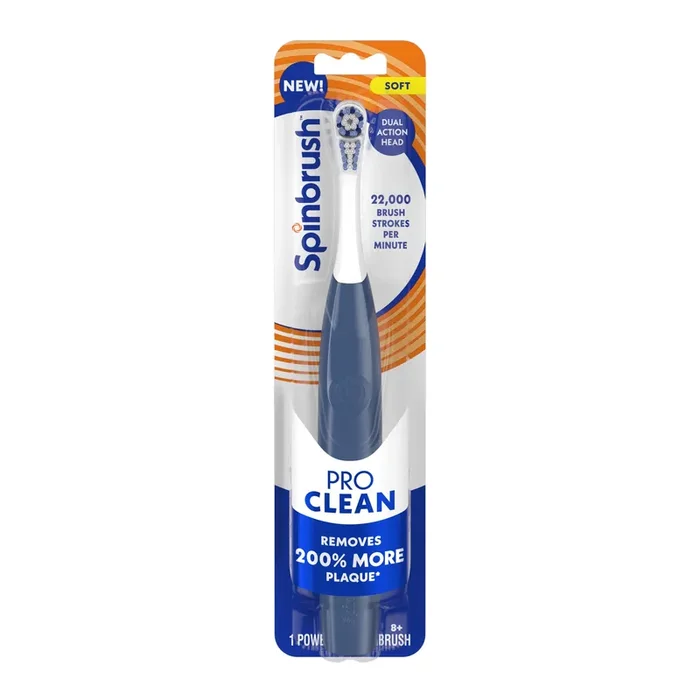 Spinbrush NEW PRO CLEAN Battery Powered Electric Toothbrush for Adults, Soft Bristles, Blue, 1 Count