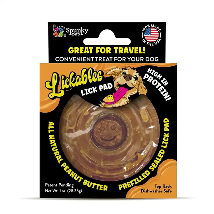 Spunky Pup Lickables Peanut Butter Filled Dog Lick Pad, Round, 1 oz.