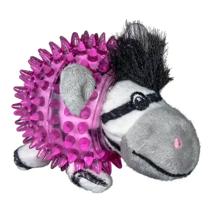 Spunky Pup Lil‘ Bitty Squeakers, Clear Spiky Squeak Ball Zebra Plush Toy, Small