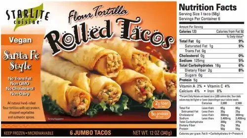 Starlite Cuisine Crispy & Munchable Rolled Sante Fe Chick‘n Tacos 6 ea