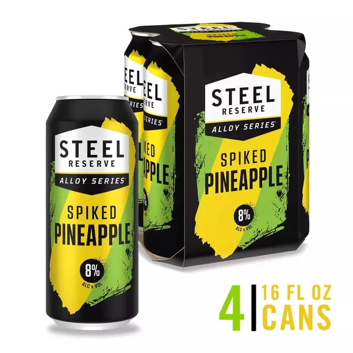 Steel Reserve Spiked Pineapple Steel Reserve Alloy Series Spiked Pineapple Malt Beverage 8.0% ABV, 4 Pack, 16.0 fl oz Cans