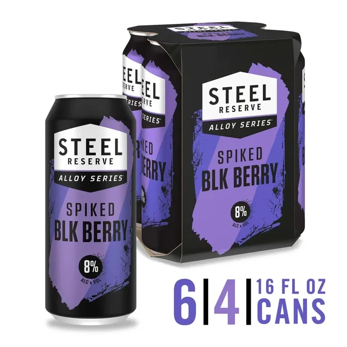 Steel Reserve Spiked Wildberry Steel Reserve Blackberry, Alloy Series, Flavored Malt Beverage, 4 Pack, 16 fl. oz. Cans, 8% ABV