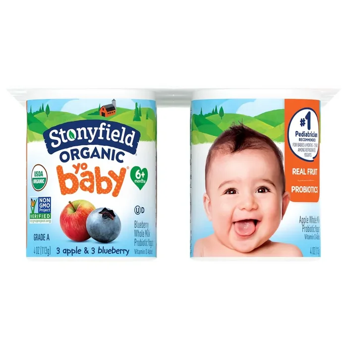 Stonyfield Organic YoBaby 6+ Months Whole Milk Apple & Blueberry Yogurt 6 – 4 oz Cups