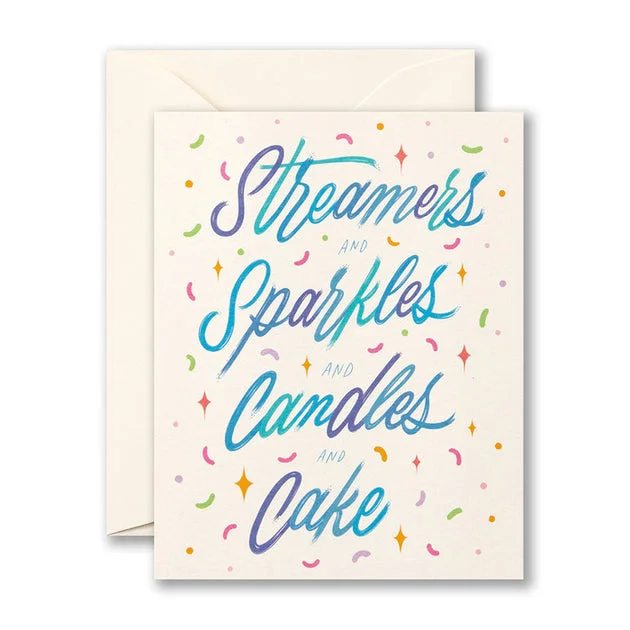 Streamers and Sparkles and Candles and Cake Birthday Card