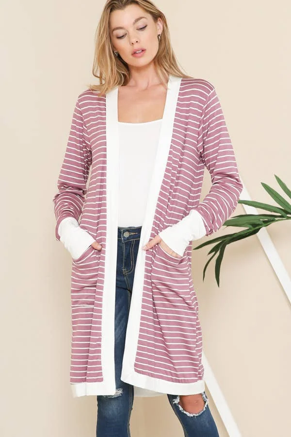 Stripe Midi Open Cardigan – Rose