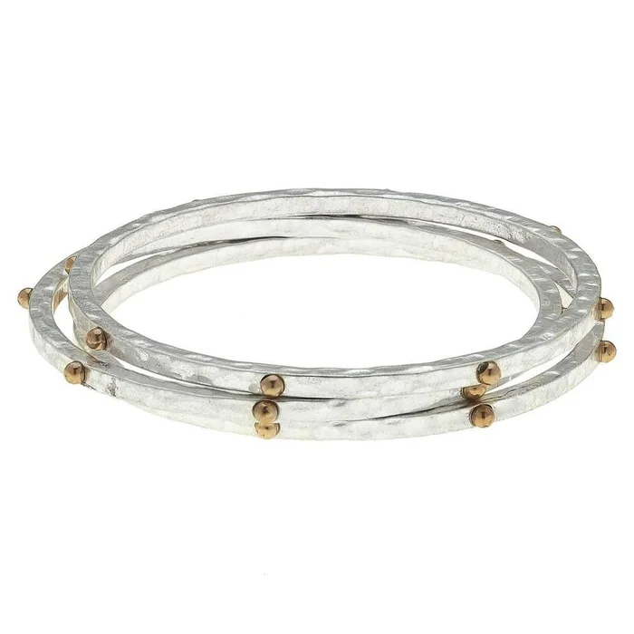 Studded Hammered Bangle Bracelet Sets