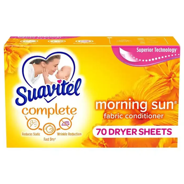 Suavitel Complete Scented Fabric Conditioner Dryer Sheets for Laundry – Morning Sun – 70 ct
