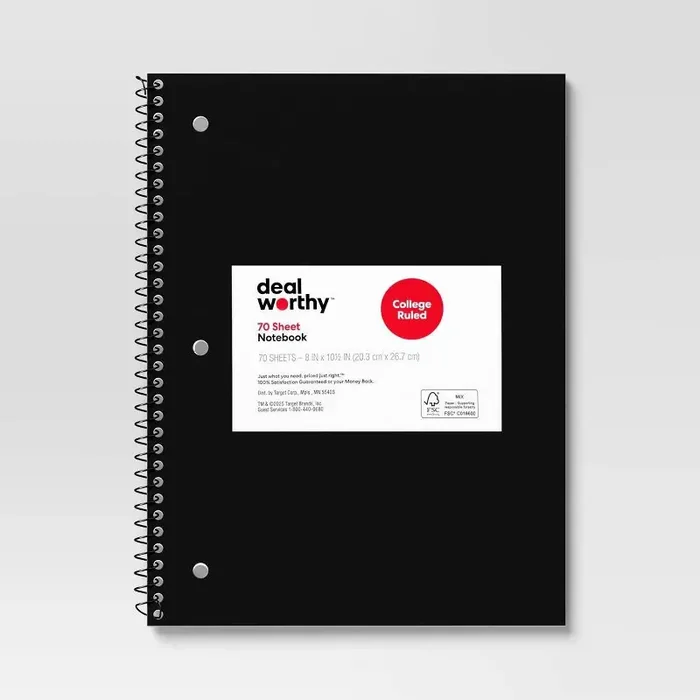 Subject Spiral Notebook College Ruled Black – Dealworthy™