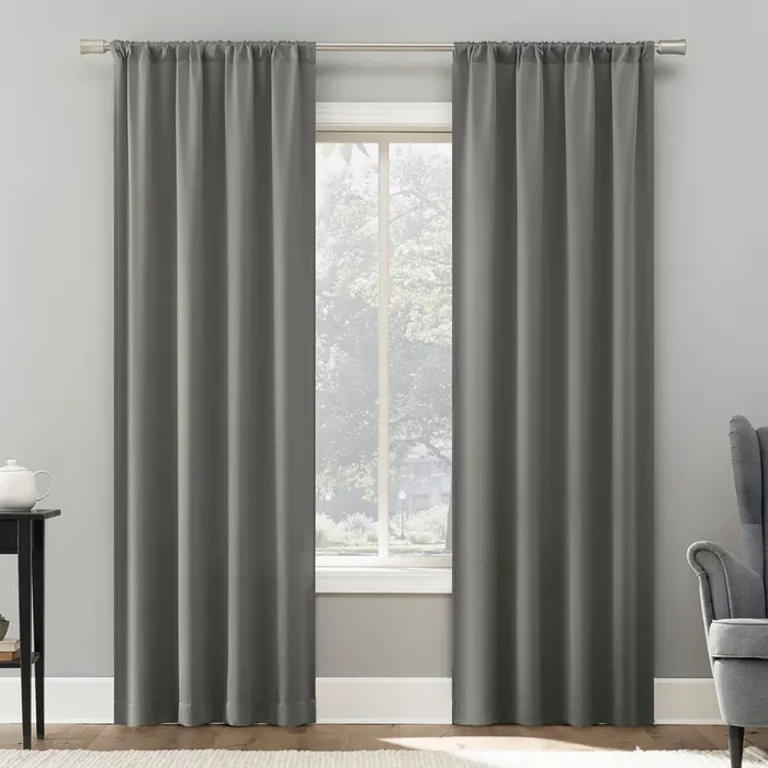 Sun Zero 63-in Grey Room darkening Rod pocket Single curtain panel