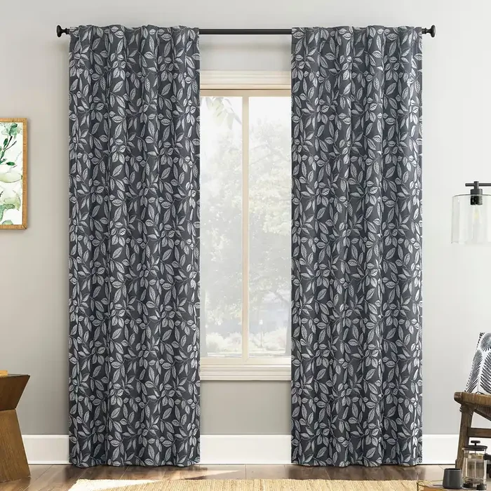 Sun Zero 84-in Navy Floral Blackout Standard lined Back tab Single curtain panel