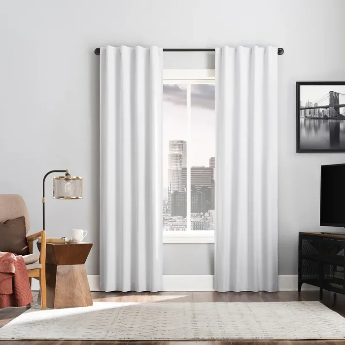 Sun Zero 84-in Pearl Blackout Standard lined Back tab Curtain panel pair