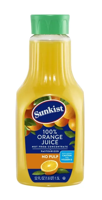 Sunkist 100% Orange Juice, No Pulp, Calcium And Vitamin D – 52 oz