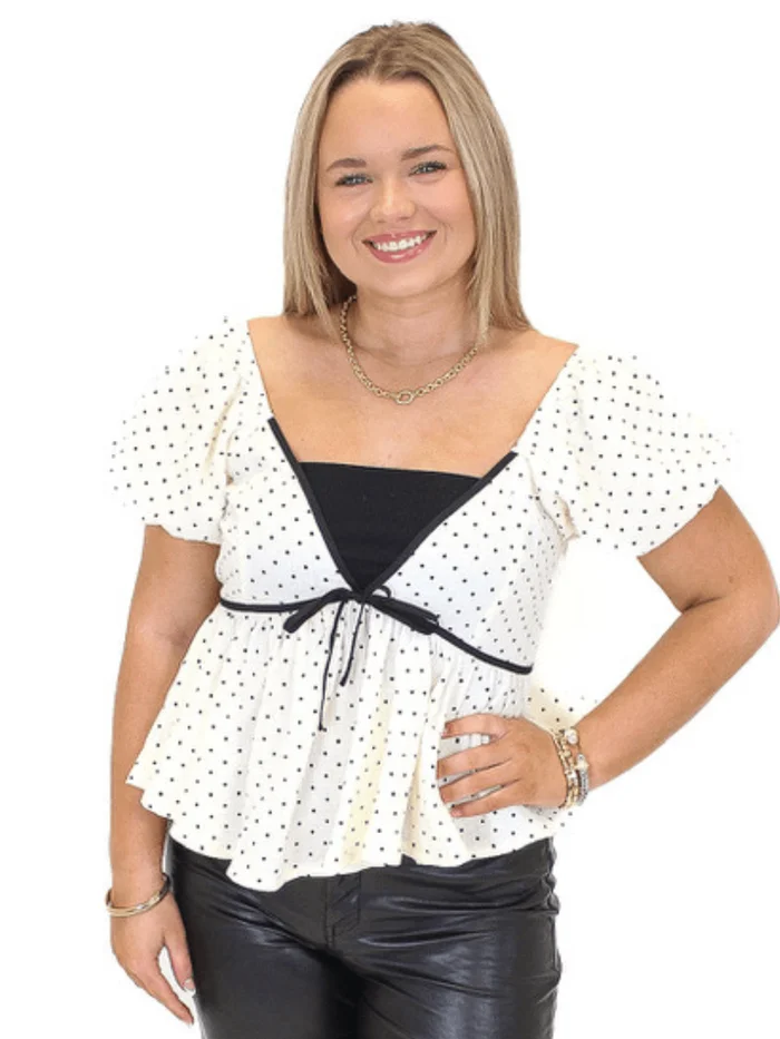Sweetheart Polka Dot Top – Cream