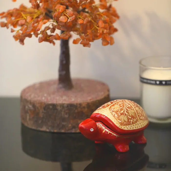 TARAKASHI hand painted Kashmir art Showpiece for Home Decor & Gift handcrafted decorative antique showpiece for home bedroom office & living room – Storage Box (Red Small Tortoise)