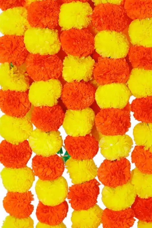 The Phool Mala Artificial Garlands Phool Mala Genda Phool Toran for Home Decoration Pack of 5 (Orange & Yellow)