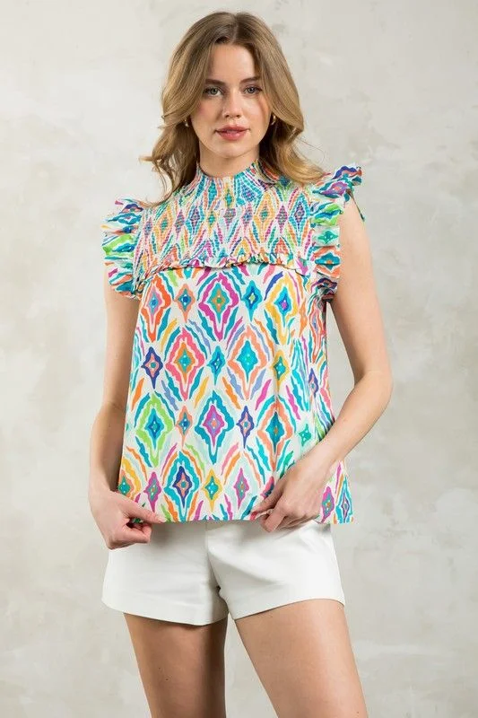 THML Ruffle Sleeve Multi Color Print Top