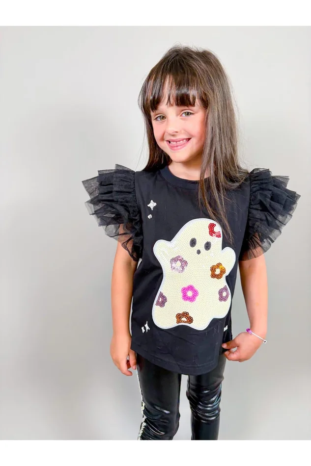 Three Wildflower Design Sequin GHOST PATCHED TOP