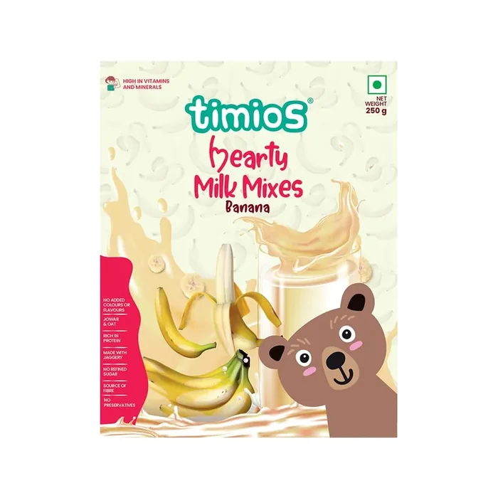 Timios High Protein Banana Swirl Milk Mix No Sugar Supergrain Blend of Oats Organic Jowar Banana Powder 250g