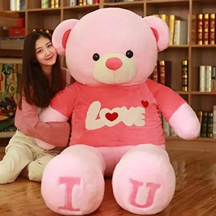 Toy Joy Long Soft Lovable hugable Cute Giant Life Size Teddy Bear 100cm (I Love You Teddy Pink