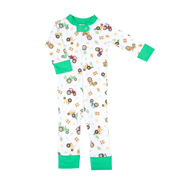 Tractor Time Green Zipper Pajamas: Green / 12M