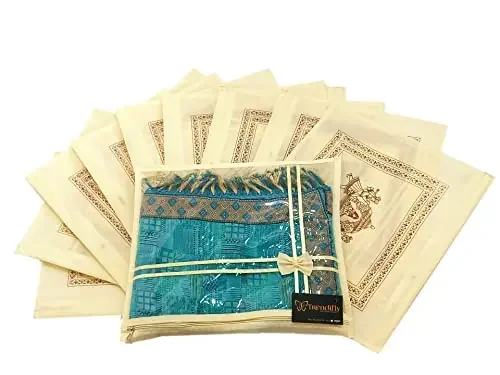 Trendifly Bow Design Dulhan Doli Printed Top Transparent PVC Single Saree Cover set of 10 Lahenga Gown Cover Clothes Storage Bag/Organiser For Wardrobe Organizer Best for Gifting (Set of 10)