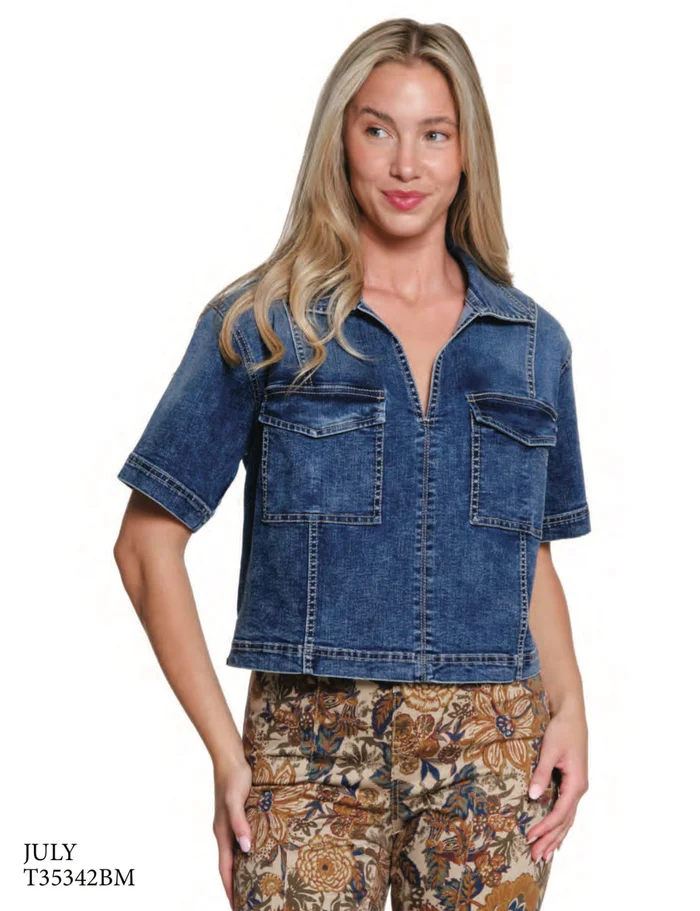 Tru Luxe Denim Short Sleeve Top