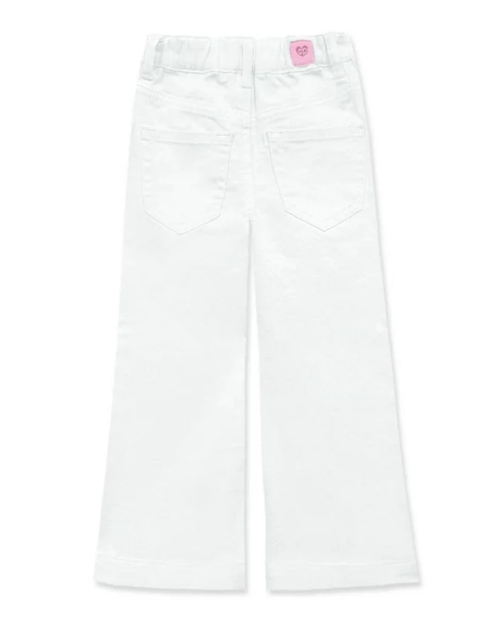 Tween Girls Wide Leg Denim Jean Pants: White