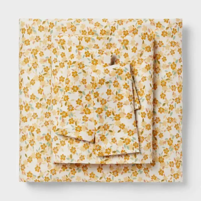 Twin/Twin XL Cotton Blend Sateen Sheet Set Yellow Floral – Room Essentials™