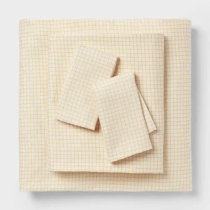 Twin/Twin XL Cotton Blend Sateen Sheet Set Yellow Micro Grid – Room Essentials™