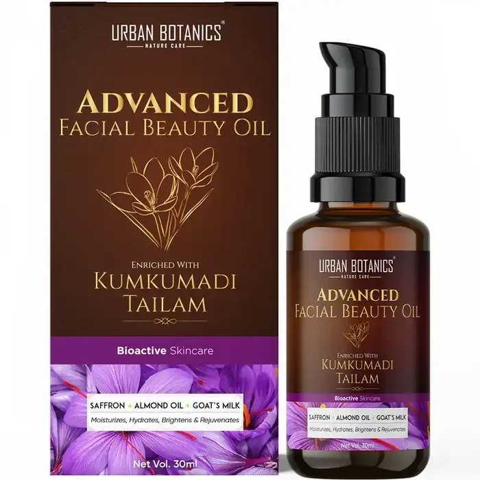UrbanBotanics Kumkumadi Tailam for Skin Kumkumadi Oil for Face Wrinkles Fine Lines Pigmentation – Men & Women 30ml