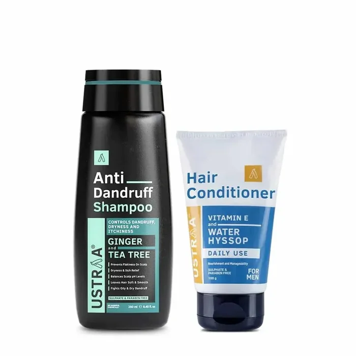 Ustraa Anti-Dandruff Shampoo 250ml – With Climbazole, Ginger & Tea Tree Oil, Controls Dandruff & Daily Use Hair Conditioner – 100gm – Daily Use Post-Shampoo Conditioner No SLS No Paraben