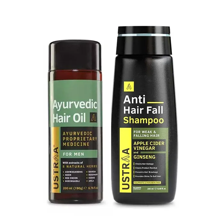 Ustraa Ayurvedic Hair Oil – 200 ml with 8 Natural Herb extracts Fights Dandruff & Anti Hair Fall Shampoo – 250ml – Dermatologically Tested, With Apple Cider Vinegar Prevents Hairfall No SLS