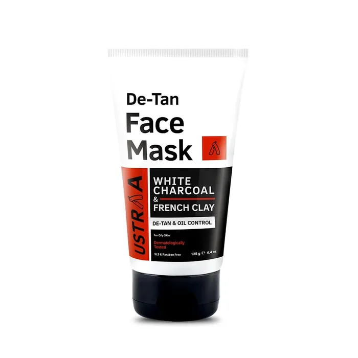 Ustraa De-Tan Face Mask Oily Skin – 125 gm – Wash-off Mask Effectively Removes Tan & Pollutants with Highest-grade White Charcoal & French Clay Cleanses & Balances Oil