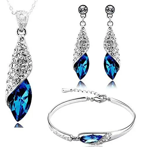 Valentine Gift by Shining Diva Italian Designer Non Precious Metal Jewellery Set for Women (Blue) (rrsdcmb208)