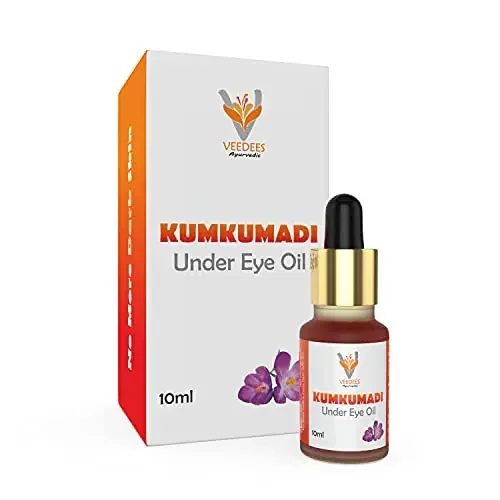 Veedees Kumkumadi Under Eye Oil To Reduce Puffiness Dark Circles Wrinkles And Pigmentation Around Your Eyes Get Radient Glow And Brightening Natural Under Eye Serum No Parabens & Sulphates Men And Women 10ml